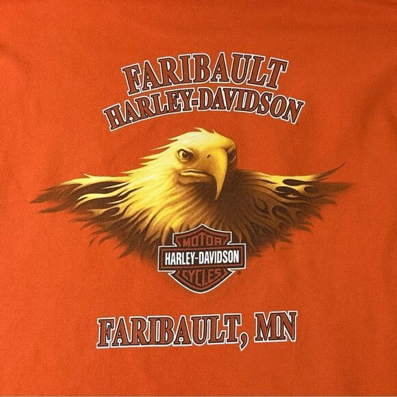 HARLEY-DAVIDSON Motorcycles Faribault MN Orange Long Sleeve Tshirt Size XL - Picture 4 of 13